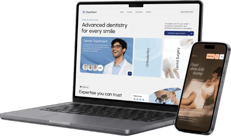 Client homepage shown on laptop and phone